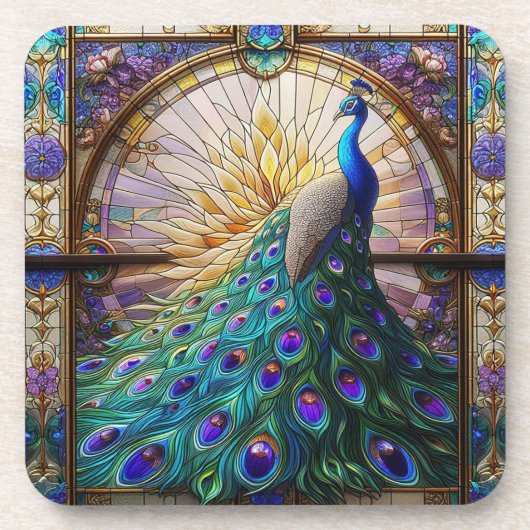 Regenboog Peacock Drank Coaster Set Bier Onderzetter (Voorkant)