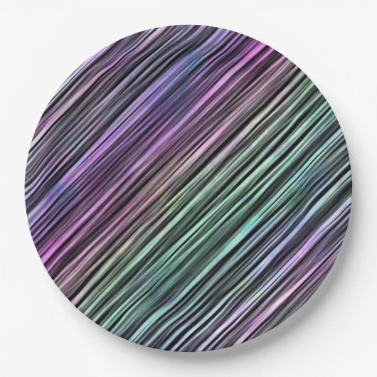 Regenboog penseelstreken op zwart : papieren bordje (Voorkant)