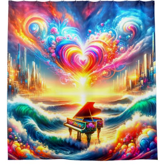 Regenboog Piano Art Douchegordijn (Voorkant)