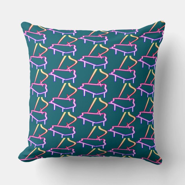 Regenboog Piano Versierd Teal Kussen (Voorkant)