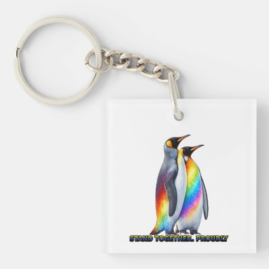 Regenboog Pinguïn Pride – Sta Samen Sleutelhanger (voorkant)
