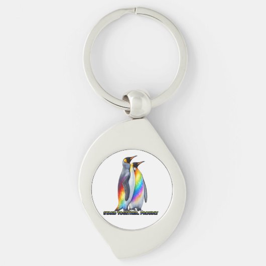 Regenboog Pinguïn Pride Staan Samen Sleutelhanger (Voorkant)