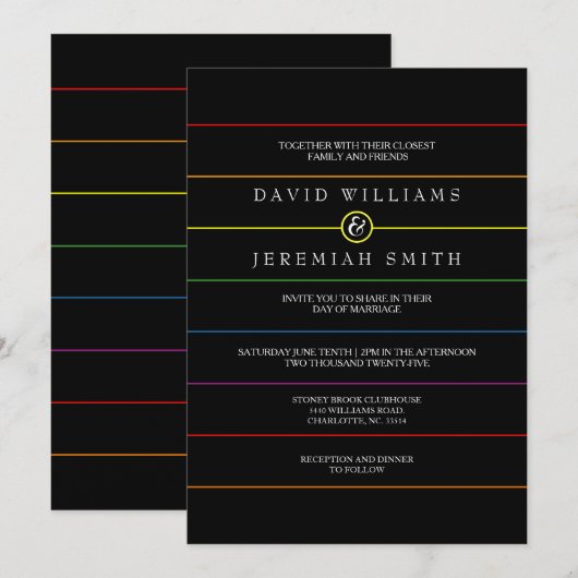 Regenboog Pinstripe Pride op Zwart LGBT Bruiloft Kaart (Voorkant / Achterkant)