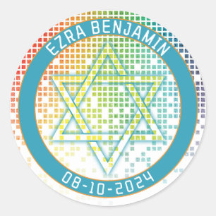 Regenboog Pixel Videospel Gamer Bar Mitzvah Ronde Sticker