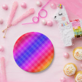 Regenboog plaid patroon roze paarse rood blauw sin papieren bordje (Feest)