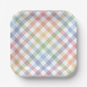 Regenboog plaid schattig eenvoudig pastel check ve papieren bordje