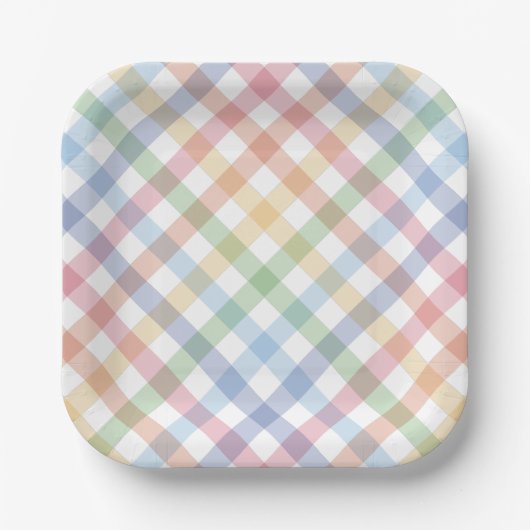 Regenboog plaid schattig eenvoudig pastel check ve papieren bordje (Voorkant)