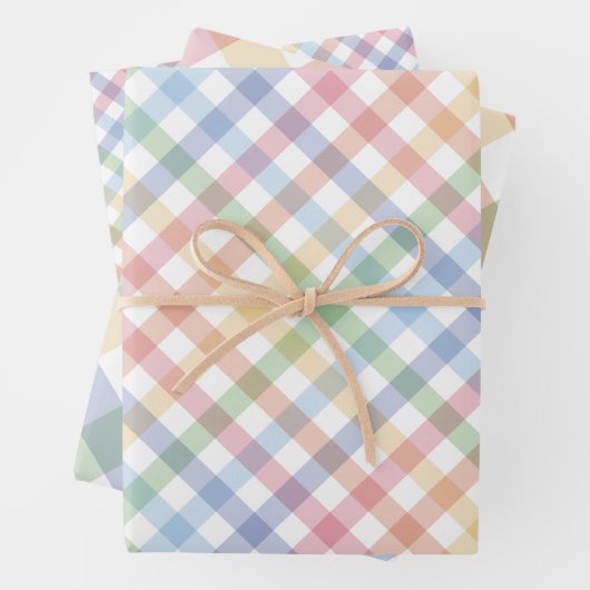 Regenboog plaid schattig kleurrijk pastel gingham inpakpapier vel (In situ)