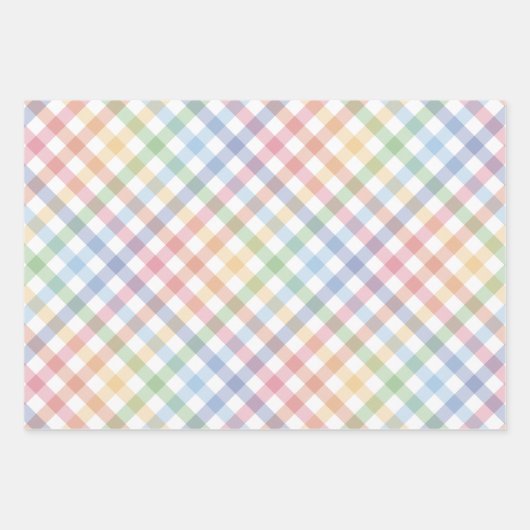 Regenboog plaid schattig kleurrijk pastel gingham inpakpapier vel (Voorkant)