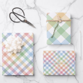 Regenboog plaid schattig kleurrijk pastel gingham inpakpapier vel