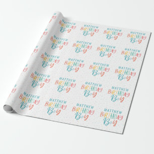 Regenboog polka dot verjaardag jongen cadeaupapier
