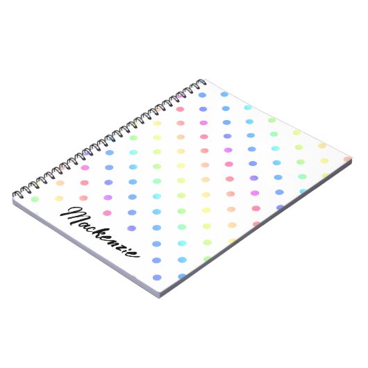 Regenboog Polka Dots met Aangepaste Naam Notitieboek (Linkerzijde)