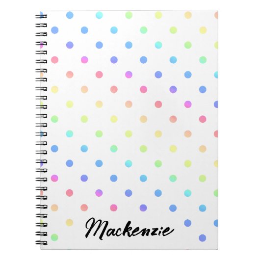 Regenboog Polka Dots met Aangepaste Naam Notitieboek (Voorkant)