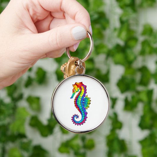 Regenboog Polygonaal Zeepaardje Sleutelhanger (Hand)