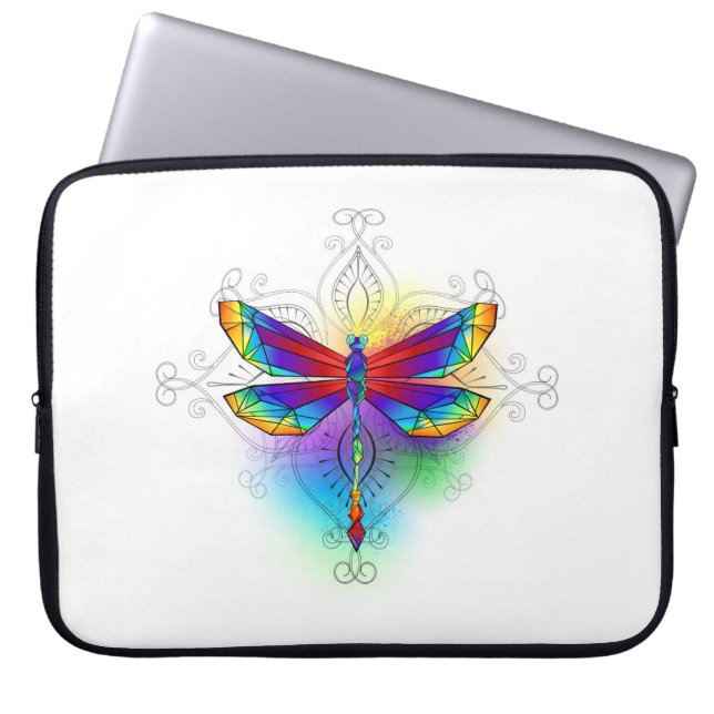 Regenboog Polygonale Libel Laptop Sleeve (Voorkant)