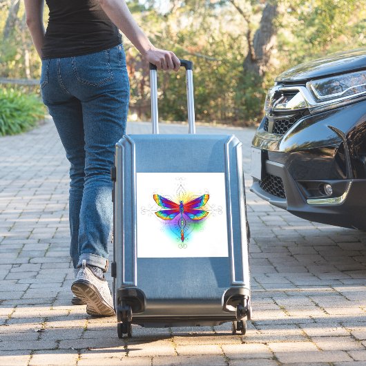 Regenboog Polygonale Libel Sticker (Koffer Insitu)