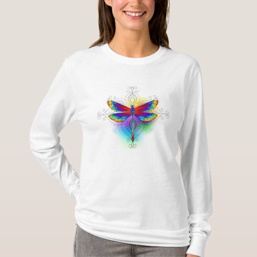 Regenboog Polygonale Libel T-shirt (Voorkant)