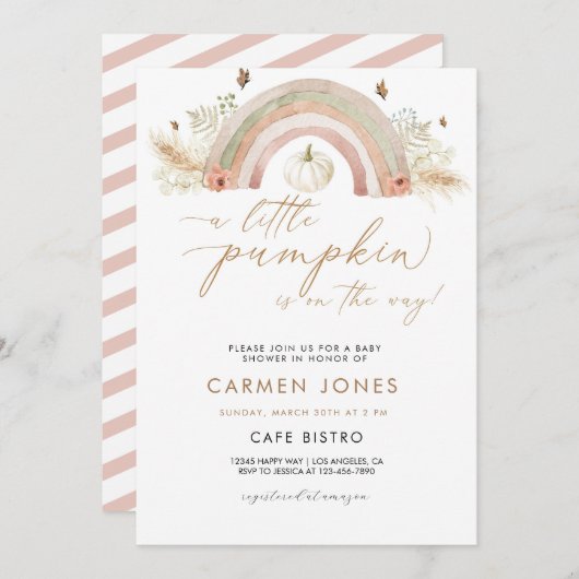 Regenboog Pompoen Baby shower Uitnodiging Herfst H (Voorkant / Achterkant)