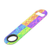 Regenboog pop art bubbeltjesplastic speed flessenopener (Voorkant Gekanteld)