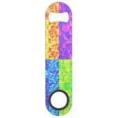 Regenboog pop art bubbeltjesplastic speed flessenopener (Voorkant)