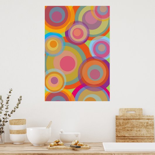 Regenboog Pop Cirkels Kleurrijk Retro Plezier Groo Poster (Keuken)