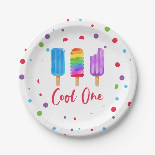 Regenboog Pop Cool One 1e Verjaardag Papieren Bordje (Voorkant)