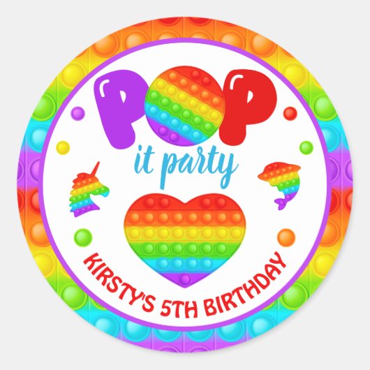 Regenboog Pop Het Fidget Speelgoed Verjaardagsfees Ronde Sticker (Voorkant)