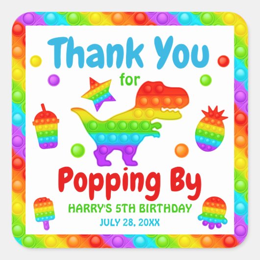 Regenboog Pop Het Fidget Speelgoed Verjaardagsfees Vierkante Sticker (Voorkant)