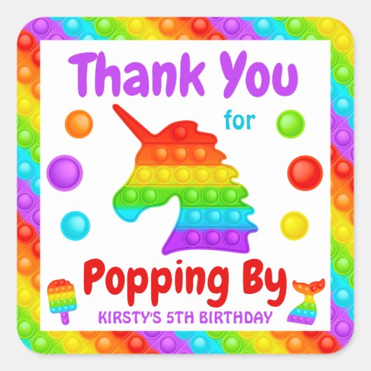 Regenboog Pop Het Fidget Speelgoed Verjaardagsfees Vierkante Sticker (Voorkant)