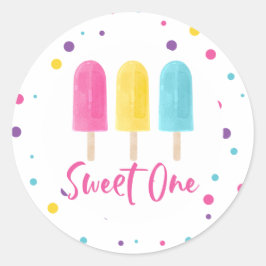 Regenboog Pop Sweet One 1e Verjaardag Ronde Sticker