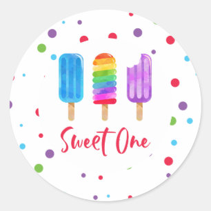 Regenboog Pop Sweet One 1e Verjaardag Ronde Sticker