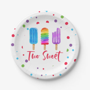 Regenboog Pop Two Sweet 2de verjaardag Papieren Bordje