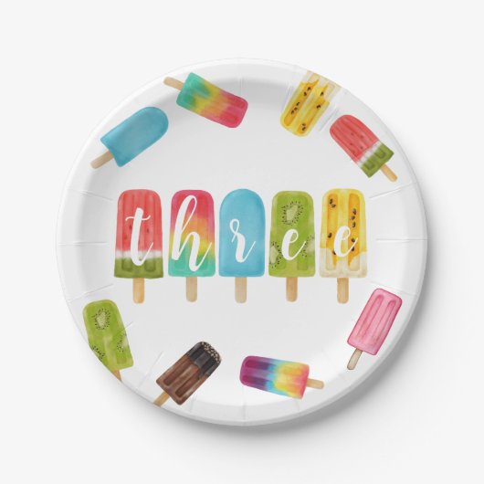 Regenboog Pop Verjaardag 3e Verjaardag Papieren Bordje (Voorkant)