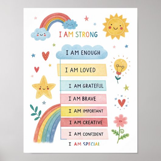 Regenboog Positieve Affirmaties Poster voor Kinder (Voorkant)