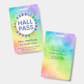 Regenboog potloden Classroom Hall Pass Badge (Voor- en achterkant)