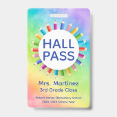 Regenboog potloden Classroom Hall Pass Badge (Voorzijde)