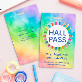 Regenboog potloden Classroom Hall Pass Badge