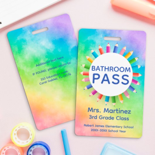 Regenboog Potloden Klaslokaal Badkamer Pas Badge