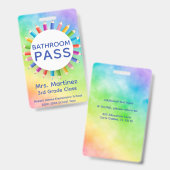 Regenboog potloden Klaslokaal Badkamer Pass Badge (Front & Back)