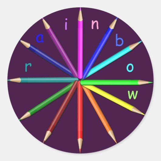 regenboog potloden ronde sticker (Voorkant)