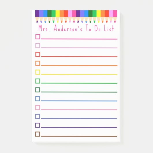 Regenboog Potlood Takenlijst Personaliseerbaar Post-it® Notes (Voorkant)