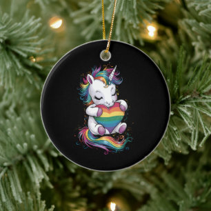 Regenboog Pride Eenhoorn Hart Regenboog Vlag Lgbt  Keramisch Ornament