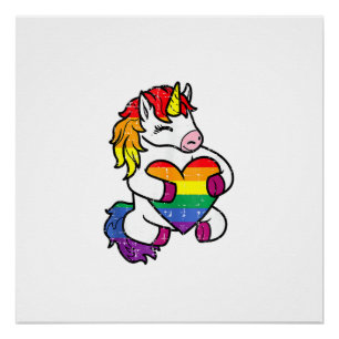 Regenboog Pride Eenhoorn Hart Regenboog Vlag Lgbt  Perfect Poster