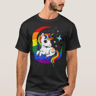 Regenboog Pride Eenhoorn Maanfase Regenboog Vlag L T-shirt