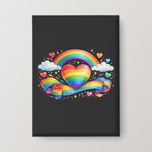 Regenboog Pride Hart – Kleurrijk LGBTQ+ Liefdesont Button (Voorkant)