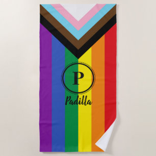 Regenboog Pride Progress Vlag Zwart Eigen Monogram Strandlaken