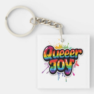 Regenboog Pride Typografie voor Queer Geluk – LGBT Sleutelhanger
