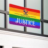 Regenboog Pride vlag JUSTITIE / TVUUC Spandoek (Buitenkant Gebouw)
