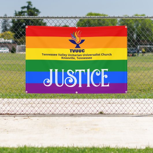 Regenboog Pride vlag JUSTITIE / TVUUC Spandoek (Insitu)
