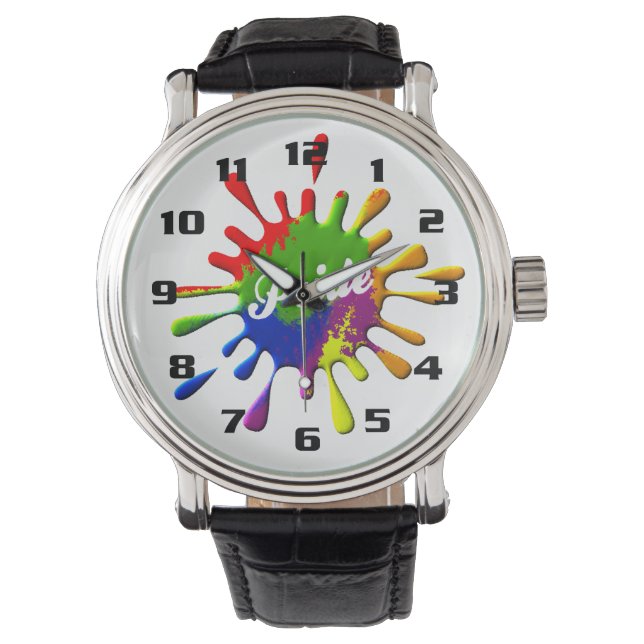 Regenboog Pride Vlag Kleuren Spatten Horloge (Voorkant)